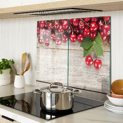 Planche à découper en verre Cerises sur fond de bois