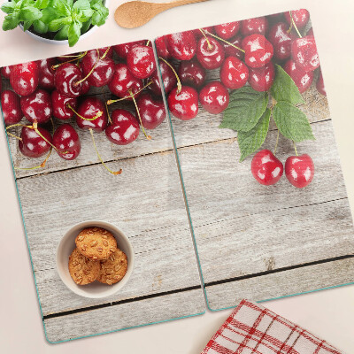 Planche à découper en verre Cerises sur fond de bois