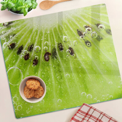 Planche à découper verre Kiwi avec des gouttes d'eau