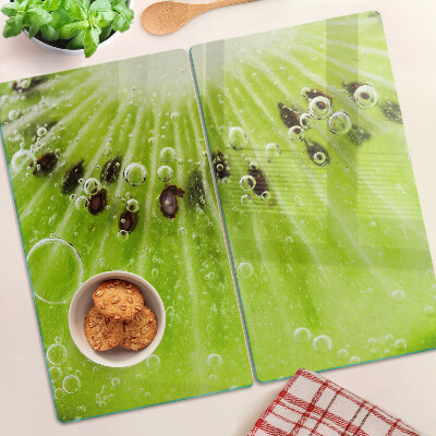 Planche à découper verre Kiwi avec des gouttes d'eau