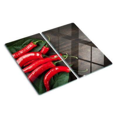 Planche à découper en verre Piments sur fond de bois