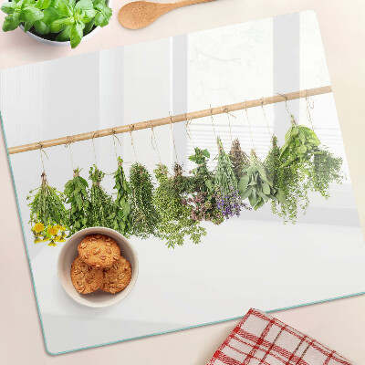 Planche à découper en verre Herbes séchées sur une ficelle