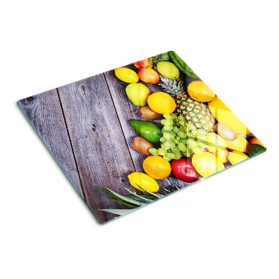 Planche à découper verre Fruits sur fond de bois