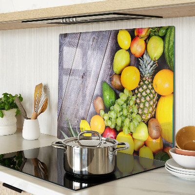Planche à découper verre Fruits sur fond de bois