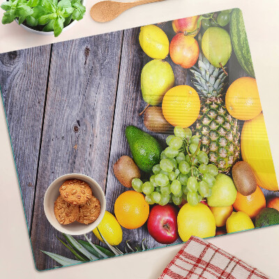 Planche à découper verre Fruits sur fond de bois