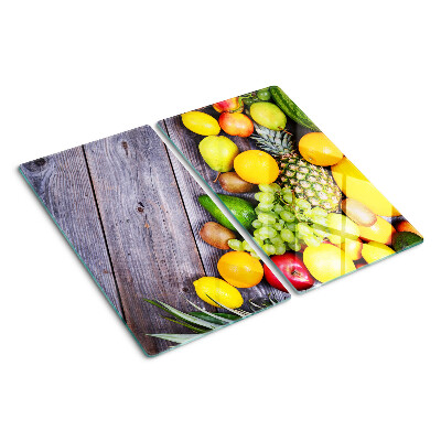 Planche à découper verre Fruits sur fond de bois