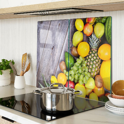 Planche à découper verre Fruits sur fond de bois