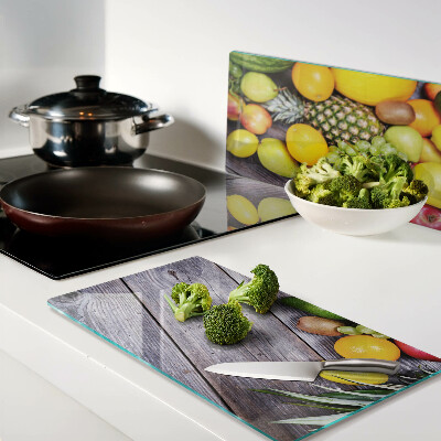 Planche à découper verre Fruits sur fond de bois