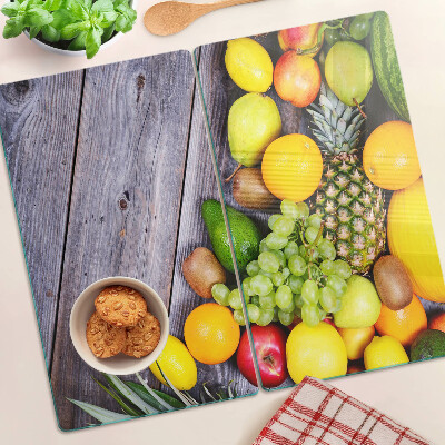 Planche à découper verre Fruits sur fond de bois