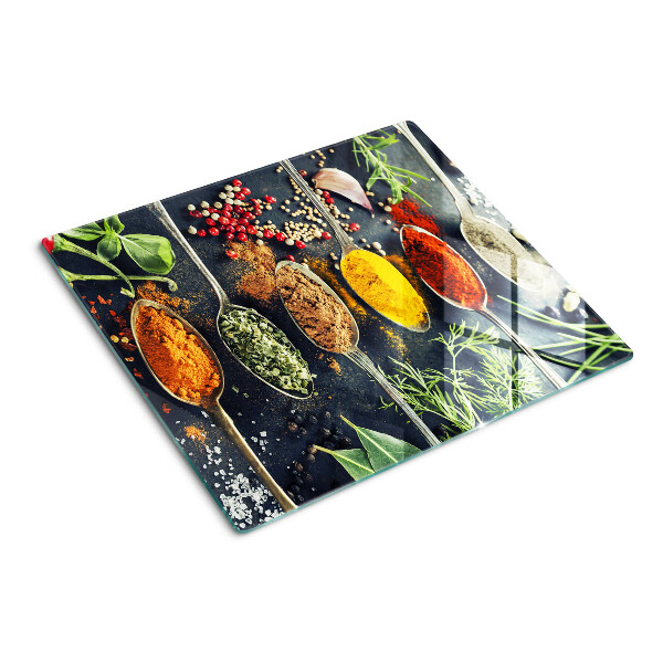 Planche à découper en verre Épices en cuillères