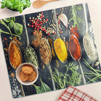 Planche à découper en verre Épices en cuillères