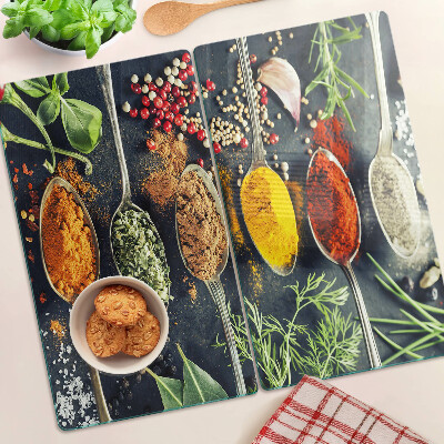 Planche à découper en verre Épices en cuillères