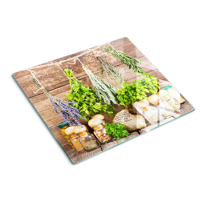 Planche à découper verre Herbes et épices dans la cuisine