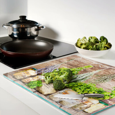 Planche à découper verre Herbes et épices dans la cuisine