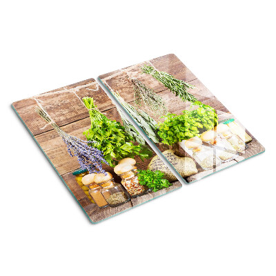 Planche à découper verre Herbes et épices dans la cuisine