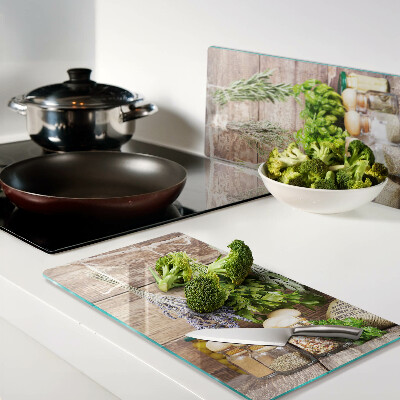 Planche à découper verre Herbes et épices dans la cuisine