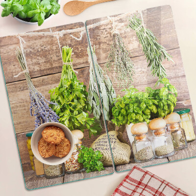 Planche à découper verre Herbes et épices dans la cuisine