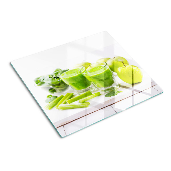Planche à découper en verre Smoothie vert et ingrédients frais