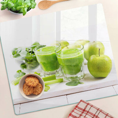 Planche à découper en verre Smoothie vert et ingrédients frais