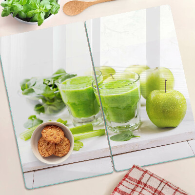 Planche à découper en verre Smoothie vert et ingrédients frais