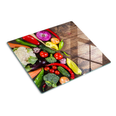 Planche à découper en verre Légumes sur fond de bois