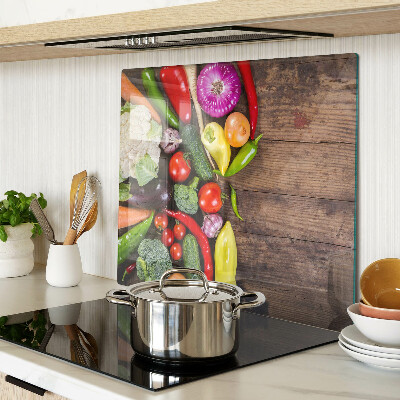 Planche à découper en verre Légumes sur fond de bois