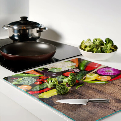 Planche à découper en verre Légumes sur fond de bois