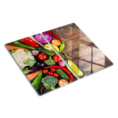 Planche à découper en verre Légumes sur fond de bois