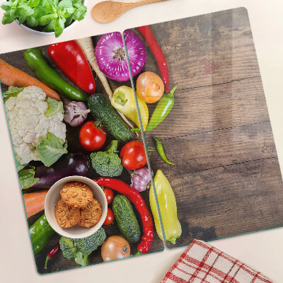 Planche à découper en verre Légumes sur fond de bois