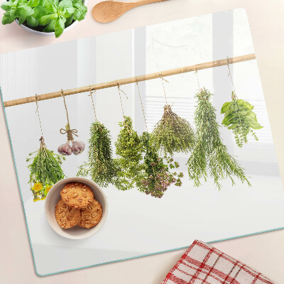 Planche à découper en verre Herbes en bouquets suspendus