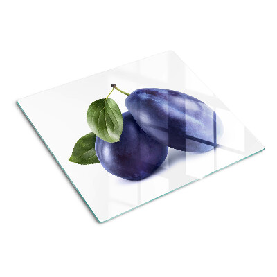 Planche à découper verre Prunes avec feuilles