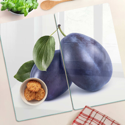Planche à découper verre Prunes avec feuilles