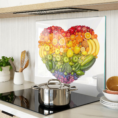 Planche à découper en verre Cœur de fruits arc-en-ciel