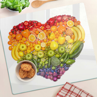 Planche à découper en verre Cœur de fruits arc-en-ciel