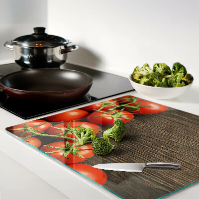Planche à découper verre Tomates sur fond de bois
