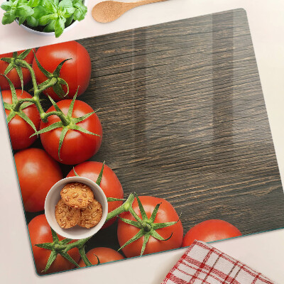 Planche à découper verre Tomates sur fond de bois