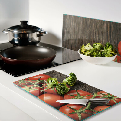 Planche à découper verre Tomates sur fond de bois