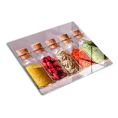 Planche à découper en verre Épices dans des bocaux en verre
