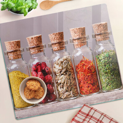 Planche à découper en verre Épices dans des bocaux en verre