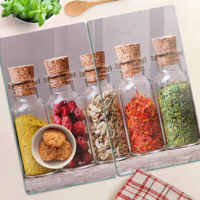 Planche à découper en verre Épices dans des bocaux en verre