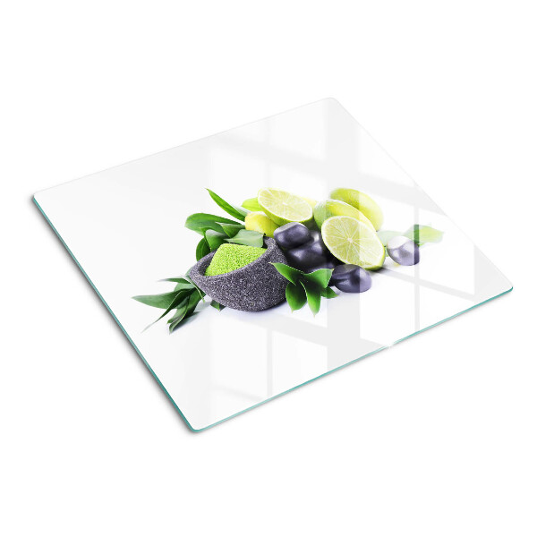 Planche à découper verre Citrons et raisins sur fond vert