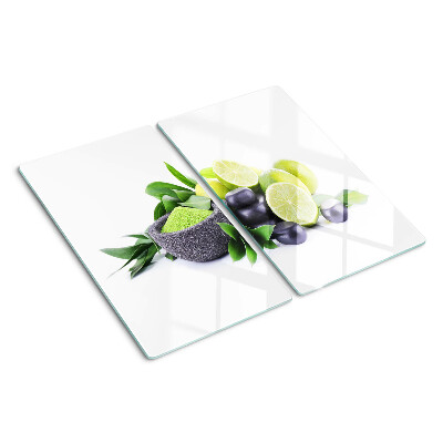 Planche à découper verre Citrons et raisins sur fond vert