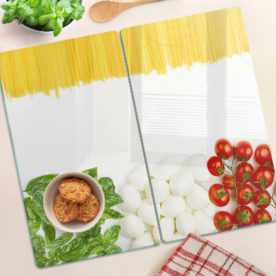 Planche à découper verre Pâtes aux herbes et aux tomates