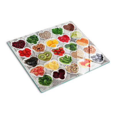Planche à découper en verre Fruits et légumes en cœur
