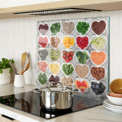 Planche à découper en verre Fruits et légumes en cœur