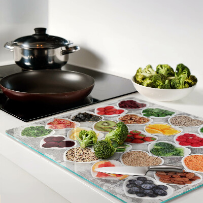 Planche à découper en verre Fruits et légumes en cœur