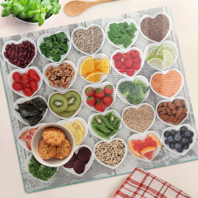 Planche à découper en verre Fruits et légumes en cœur