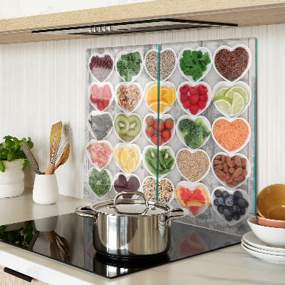 Planche à découper en verre Fruits et légumes en cœur