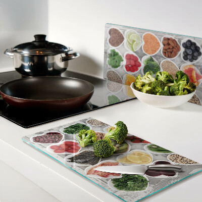 Planche à découper en verre Fruits et légumes en cœur