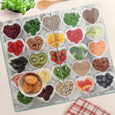 Planche à découper en verre Fruits et légumes en cœur